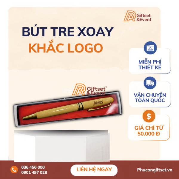 Bút tre xoay khắc logo