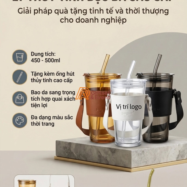 LY DA THỦY TINH (450-500ml) IN LOGO CAO CẤP CHO DOANH NGHIỆP